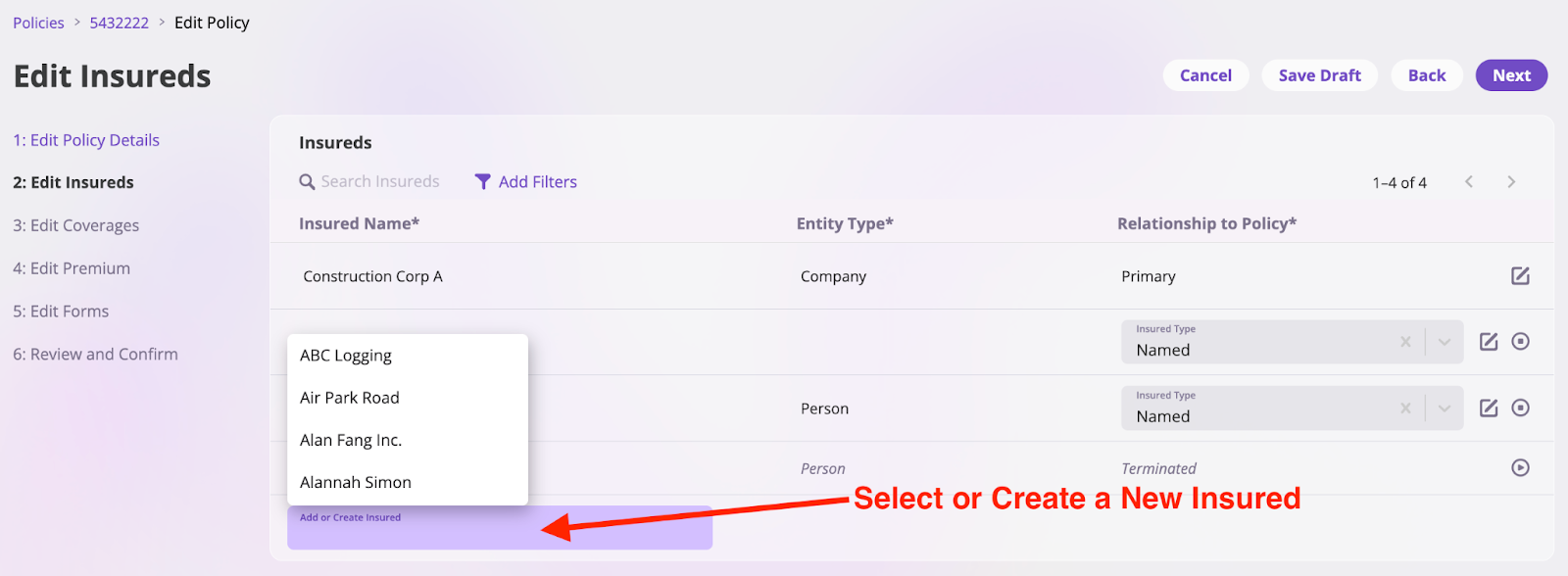 Select or Create a New Insured
