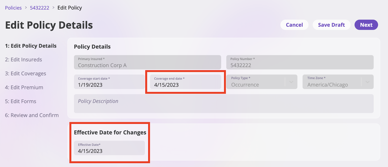 Cancel Policy Effective Date