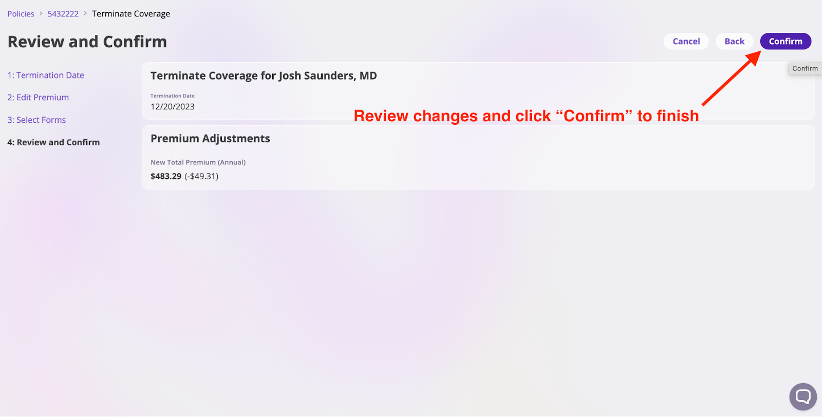Termination Confirm